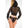 Chloe Sweet Black Fishnet Hoodie Bodysuit