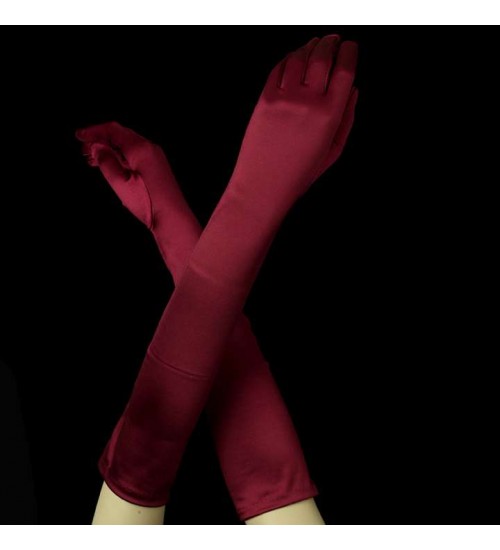 burgundy satin gloves