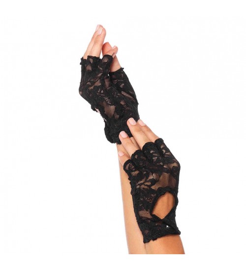 Black Lace Keyhole Back Fingerless Gloves