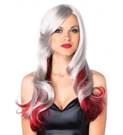 Allure Gray Wig with Red Tips