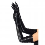 Black Wet Look Lycra Zipper Opera Gloves