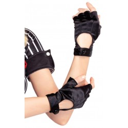 Fingerless Black Snap Satin Gloves