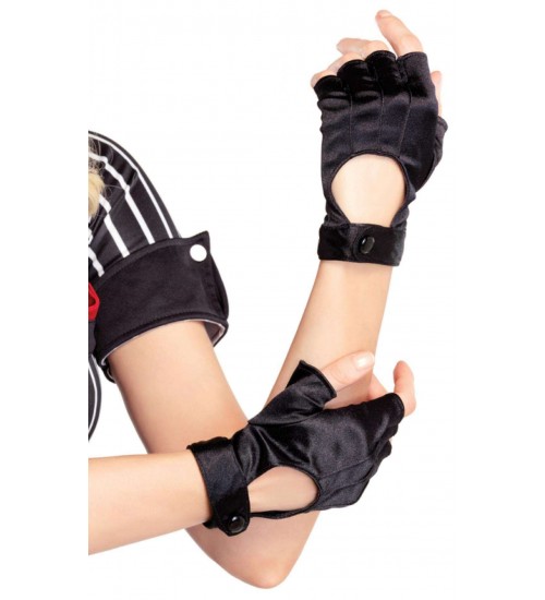 Fingerless Black Snap Satin Gloves