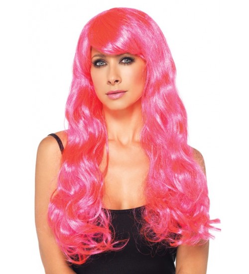 Neon Pink Long Wavy Wig
