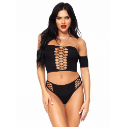 Raving Net Crop Top Booty Shorts Set