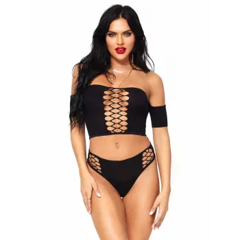 Raving Net Crop Top Booty Shorts Set
