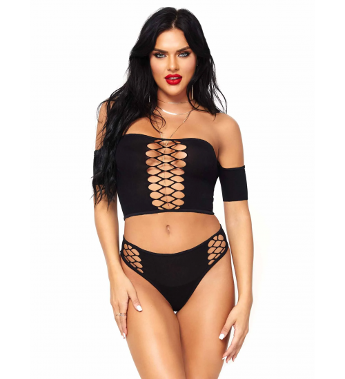Raving Net Crop Top Booty Shorts Set