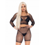 Bling Queen Black Fishnet Crop Top Set