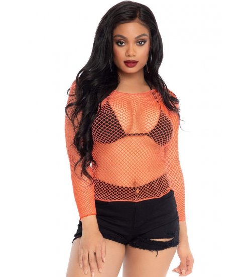 Neon Orange Fishnet Long Sleeve Shirt