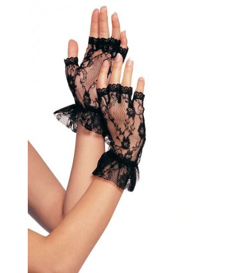 Ruffled Lace Wrist Length Fingerless Gloves