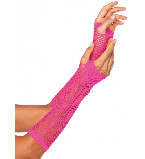 Neon Pink Triangle Net Fingerless Gloves