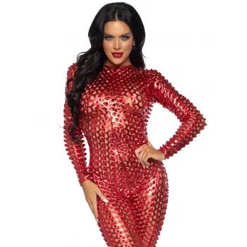 Metallic Red Laser Cut Catsuit