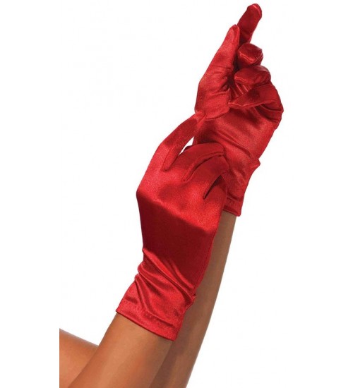 Red Wrist Length Satin Gloves