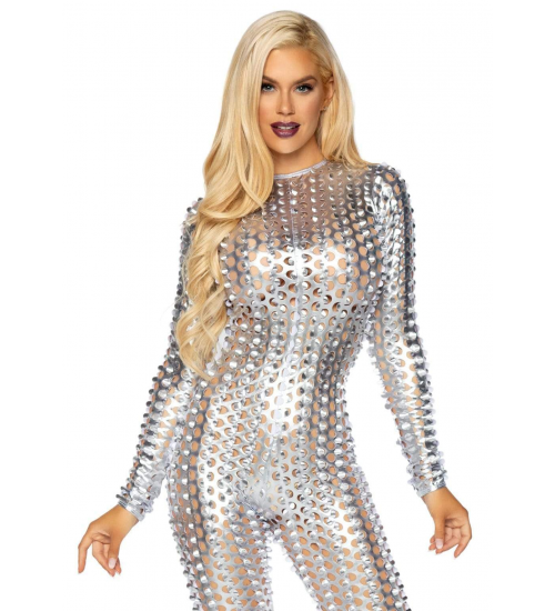 Metallic Silver Laser Cut Catsuit