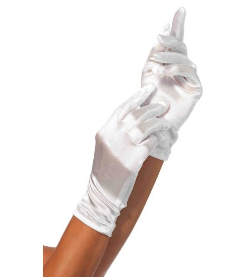 White Wrist Length Satin Gloves