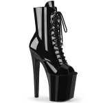 Xtreme 8 Inch Black Patent Platform Peep Toe Boots