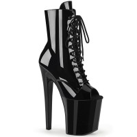 Xtreme 8 Inch Black Patent Platform Peep Toe Boots