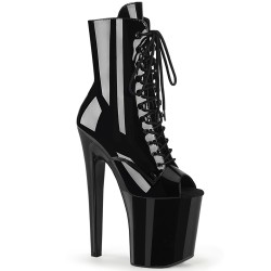 Xtreme 8 Inch Black Patent Platform Peep Toe Boots