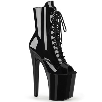 Xtreme 8 Inch Black Patent Platform Peep Toe Boots