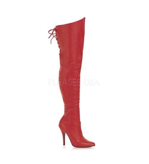 Legend Red Lace up Back Leather Thigh High Boots