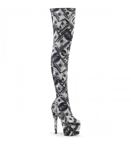 Adore Money Print Thigh High Platform Boots