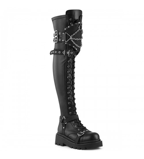 Renegade Shield Top Chained Thigh High Boots