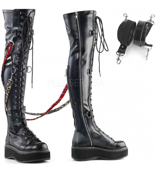 Emily Bondage Strap Low Platform Thigh High Gothic Boots