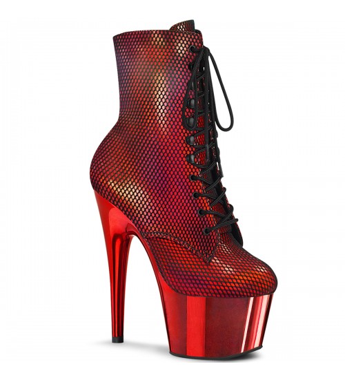 Adore Red Hologram Fishnet Ankle Boots