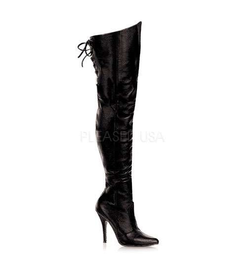 Legend Black Lace up Back Leather Thigh High Boots