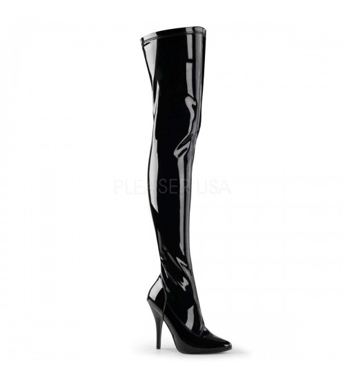 Seduce Black Patent High Heel Thigh High Boots