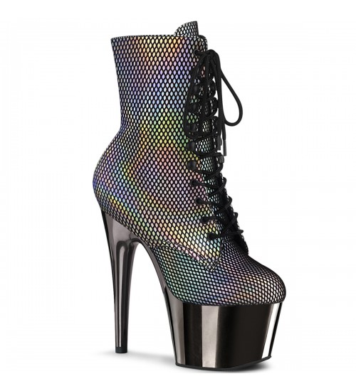 Adore Silver Hologram Fishnet Ankle Boots