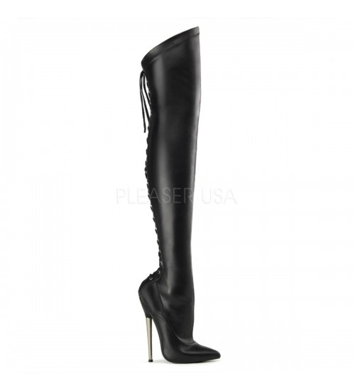 Dagger 3060 Thigh High Faux Leather Bootswith Lace Up Back