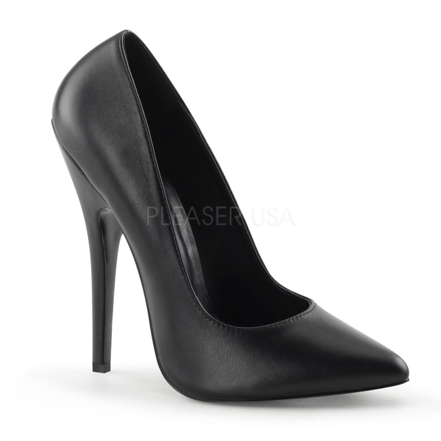 Black Leather 6 Inch Domina High Heel Pump Stiletto Heel Fetish Pump