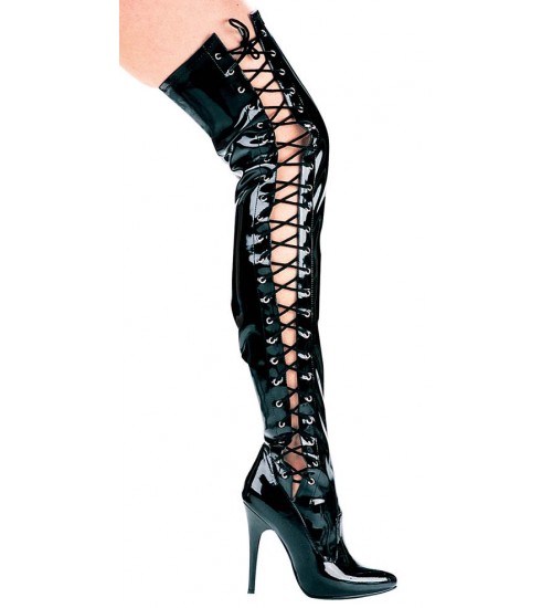 Ferocious Side Lacing Thigh High 5 Inch Heel Boot