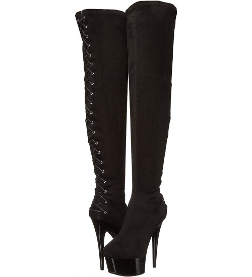 Fare Black Velvet Platform Thigh High Boots for Women