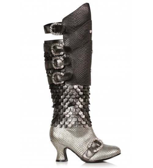 Snake Buckled Snakeskin Boots for Women in Pewter