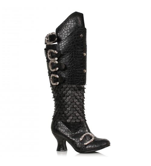 Snake Buckled Snakeskin Boots for Women in Black