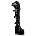 Kamora Skull Buckled Black Thigh High Platform Boot 