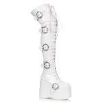 Kamora Bone Buckled White Thigh High Platform Boot 