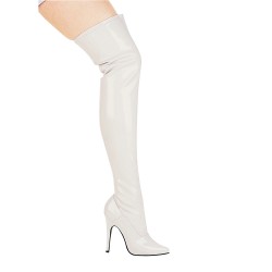 Ally White Thigh High 5 Inch Heel Boot