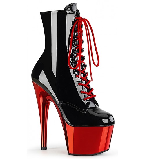 Red Chrome Platform Adore Black Granny Ankle Boots