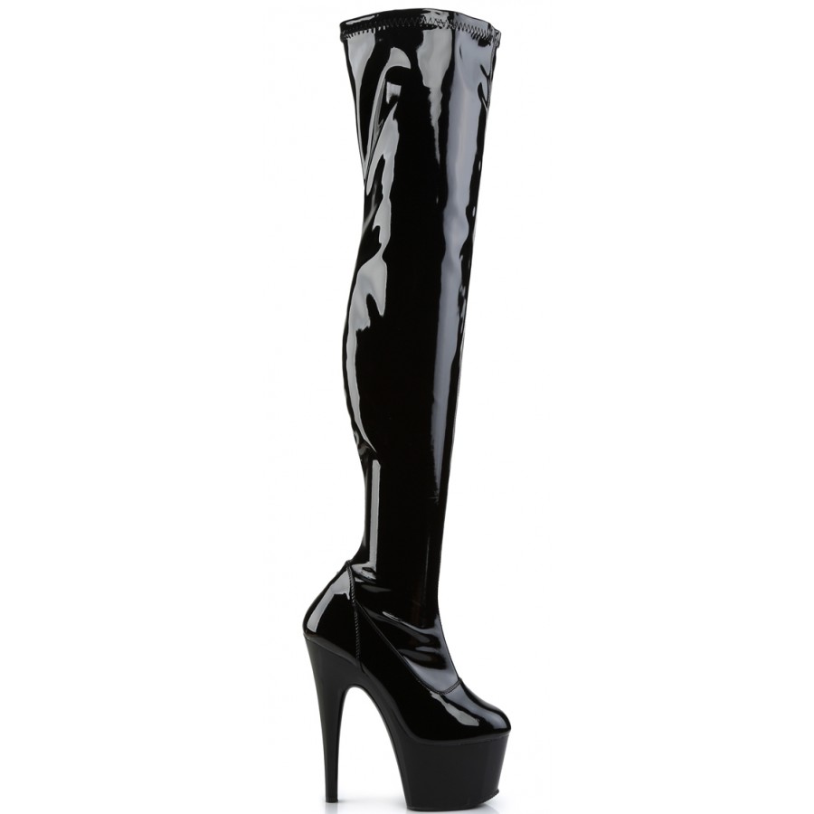 Adore Platform Patent Thigh High Boot 6 5 Inch Heel Black Thigh