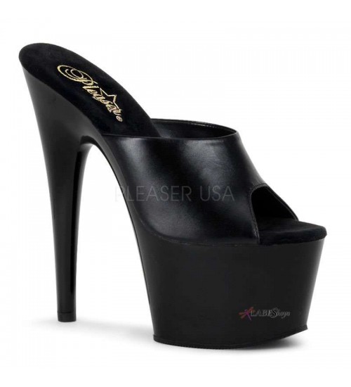 Black Leather Extreme Platform Slide 7 Inch Heel