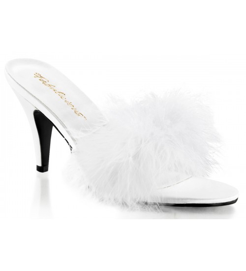 Amour White Maribou Trimmed Slipper