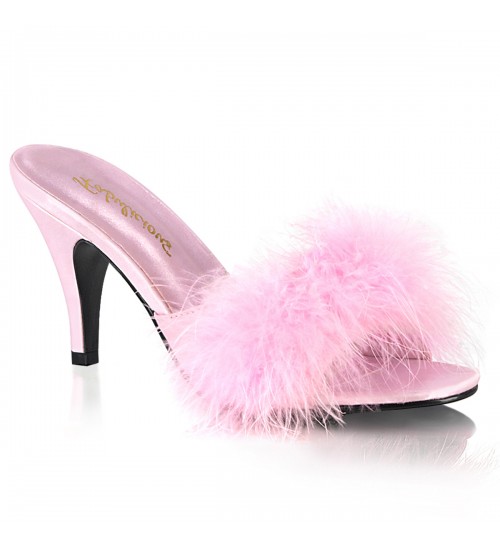 Amour Baby Pink Maribou Trimmed Slipper