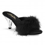 Belle Black Maribou Satin Slipper