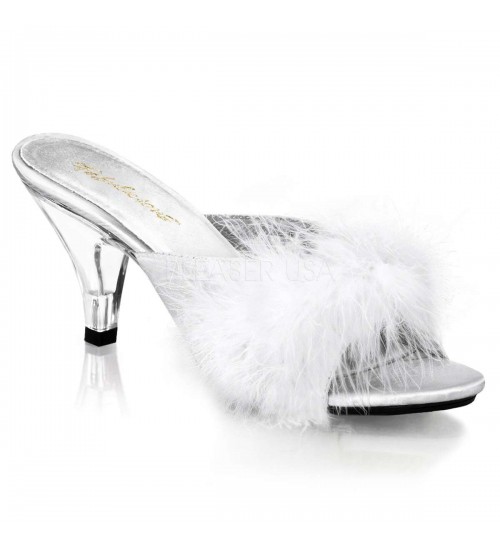 Belle White Maribou Satin Slipper