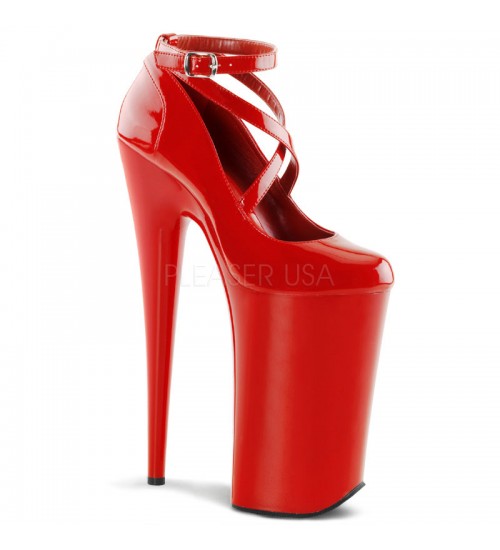 Red Beyond 10 Inch Cross Strap Platform Pump