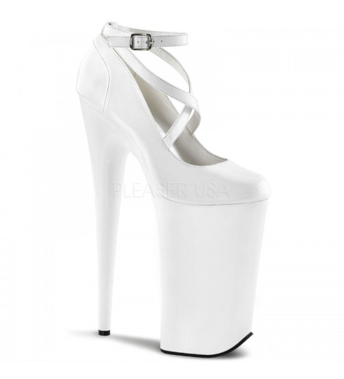 White Beyond 10 Inch Cross Strap Platform Pump