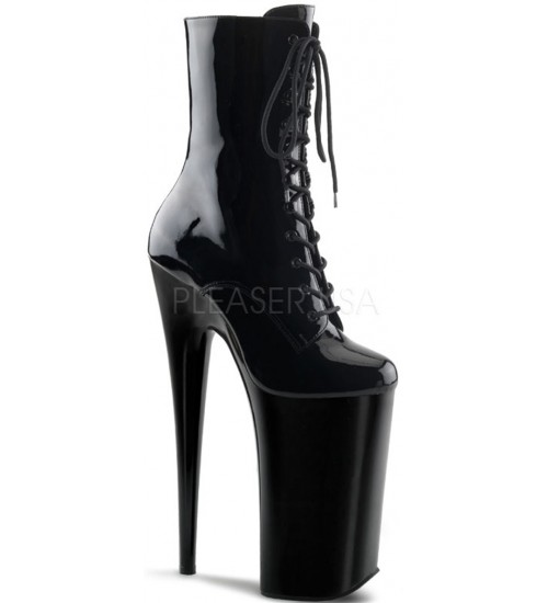 Beyond 10 Inch Heel Black Patent Lace Up Ankle Boots